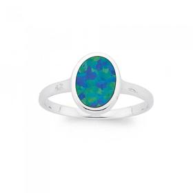 Silver-Oval-Synthetic-Opal-Ring on sale