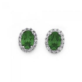 Silver-Oval-Dark-Green-Cubic-Zirconia-Cluster-Stud-Earrings on sale