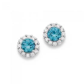 Silver-Round-Blue-Cubic-Zirconia-Cluster-Earrings on sale