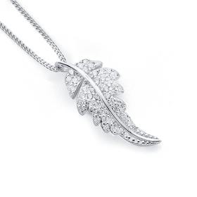 Silver-Cubic-Zirconia-Leaf-Pendant on sale