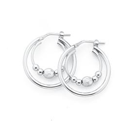 Sterling+Silver+Double+Hoop+Face+and+Plain+Ball+Earrings