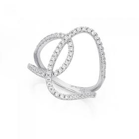 Silver-Cubic-Zirconia-Small-Large-Loop-Entwined-Geometrical-Ring on sale