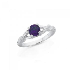 Silver-Round-Violet-Cubic-Zirconia-Kiss-Ring-Size-O on sale