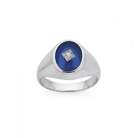 Silver-Oval-Blue-Cubic-Zirconia-Centre-Ring on sale