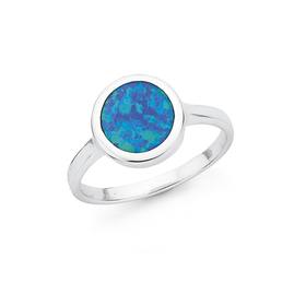 Silver-Round-Synthetic-Opal-Ring on sale