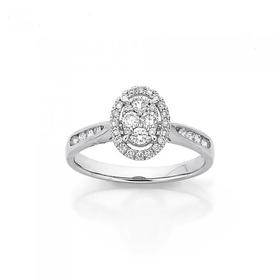 9ct-White-Gold-Diamond-Oval-Cluster-Ring on sale