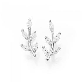 Silver-Cubic-Zirconia-Leaf-Ear-Curve-Earrings on sale