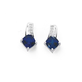 Silver+Cushion+Synthetic+Sapphire+%26amp%3B+Cubic+Zirconia+Stud+Earrings