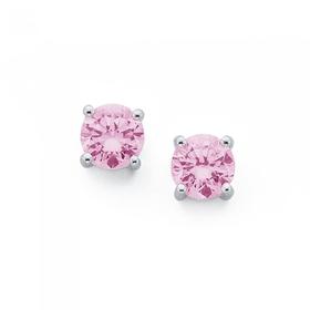 Silver-4-Claw-Pink-Round-Cubic-Zirconia-Stud-Earrings on sale