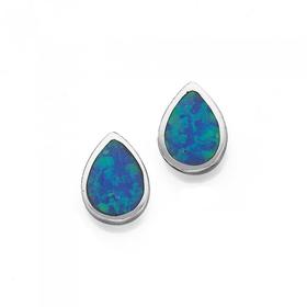 Silver-Pear-Synthetic-Opal-Stud-Earrings on sale