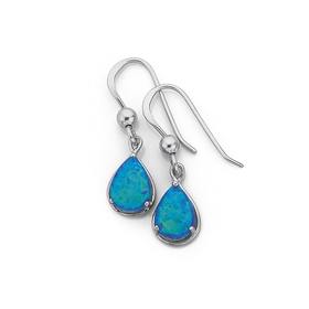 Silver-Pear-Created-Opal-Hook-Earrings on sale