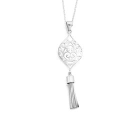 Silver-Filigree-Marquise-Tassle-Pendant on sale