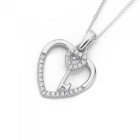 Silver-Cubic-Zirconia-Key-To-My-Heart-Pendant on sale