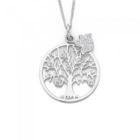 Silver-Cubic-Zirconia-Dove-Cubic-Zirconia-Tree-Of-Life-Pendant on sale