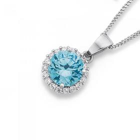 Silver-Round-Blue-Cubic-Zirconia-Cluster-Pendant on sale