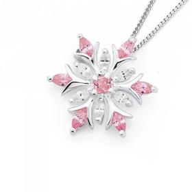 Silver-Pink-Cubic-Zirconia-Snowflake-Pendant on sale