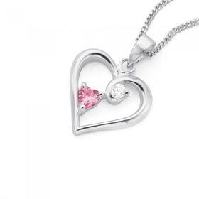 Silver-Pink-Cubic-Zirconia-Heart-Pendant on sale