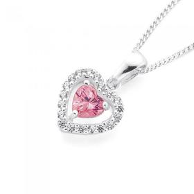 Silver-Pink-Cubic-Zirconia-Heart-Pendant on sale