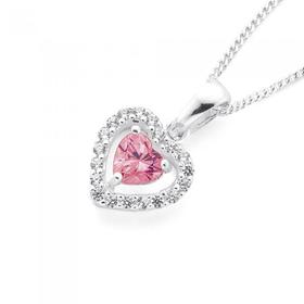 Sterling-Silver-Cubic-Zirconia-Heart-Halo-Pendant on sale