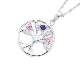 Silver-Pink-Purple-Cubic-Zirconia-Tree-Of-Life-Pendant on sale