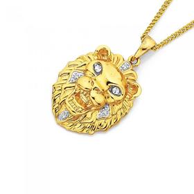 9ct+Two+Tone+Lion+Head+Pendant+with+Diamonds