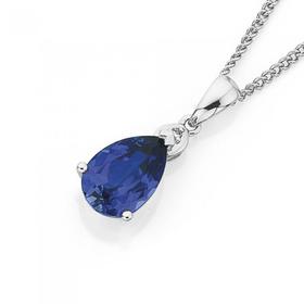 9ct-White-Gold-Created-Ceylon-Sapphire-Diamond-Pendant on sale