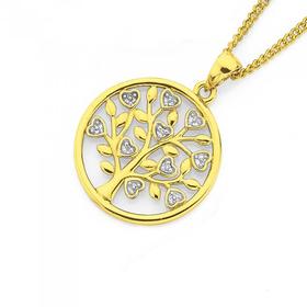 9ct+Gold+Diamond+Heart+Tree+of+Life+Circle+Pendant