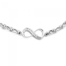 Sterling-Silver-Cubic-Zirconia-Infinity-Oval-Round-Belcher-Bracelet on sale