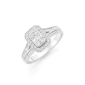 9ct-White-Gold-Diamond-Emerald-Shape-Ring on sale