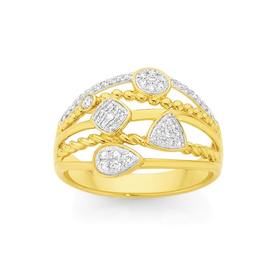 9ct+Gold+Diamond+Multi+Shape+Dress+Ring