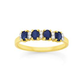 9ct+Gold+Sapphire+%26+Diamond+Band