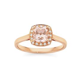 9ct+Rose+Gold+Morganite+%26amp%3B+Diamond+Ring