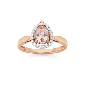 9ct+Rose+Gold+Morganite+%26amp%3B+Diamond+Ring