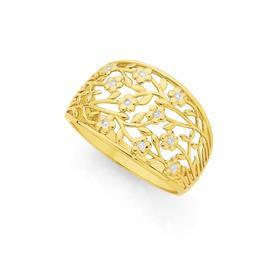 9ct+Gold+Two+Tone+Flowers+%26amp%3B+Vines+Ring