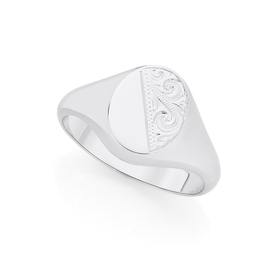 Silver+Flat+Oval+Half+Engraved+Signet+Ring