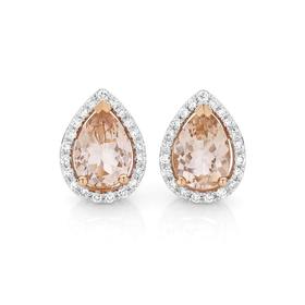 9ct+Rose+Gold+Morganite+%26amp%3B+Diamond+Stud+Earrings