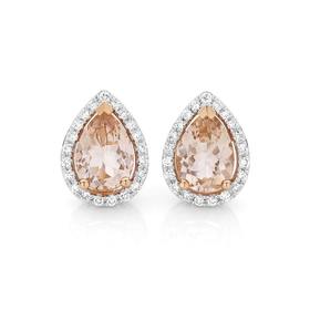 9ct-Rose-Gold-Morganite-Diamond-Stud-Earrings on sale