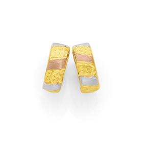 9ct-Gold-Tri-Tone-4x10mm-Huggie-Earrings on sale