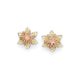 9ct-Gold-Tri-Tone-Flower-Stud-Earrings on sale