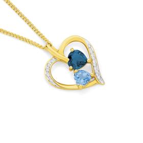 9ct+Gold+Topaz+%26amp%3B+Diamond+Heart+Pendant