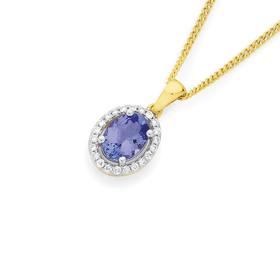 9ct-Gold-Tanzanite-Diamond-Oval-Pendant on sale