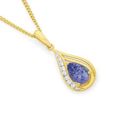 9ct+Gold+Tanzanite+%26amp%3B+Diamond+Teardrop+Pendant