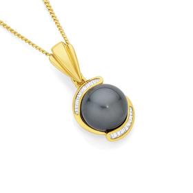 9ct+Gold+Cultured+Tahitian+Pearl+%26amp%3B+Diamond+Enhancer+Pendant