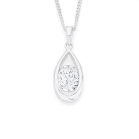 Silver+Large+Oval+CZ+In+Open+Cage+Pendant