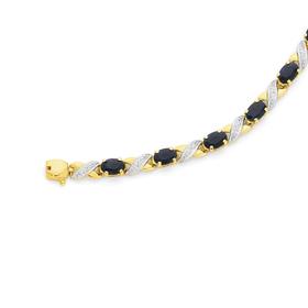 9ct-Gold-Natural-Sapphire-Diamond-Oval-Cut-Kiss-Bracelet on sale