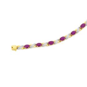 9ct+Gold+Natural+Ruby+%26+.16ct+Diamond+Bracelet