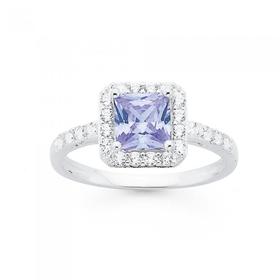 Silver-Lavender-Square-Cubic-Zirconia-Cluster-Ring on sale