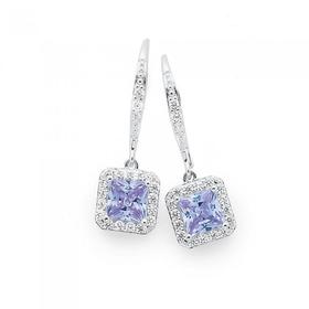 Silver-Lavender-Square-Cubic-Zirconia-Cluster-Drop-Earrings on sale