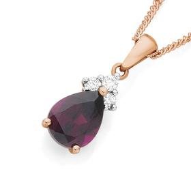 9ct+Rose+Gold+Rhodolite+Garnet+%26amp%3B+Diamond+Pendant