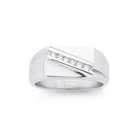 Steel-Rectangle-Cubic-Zirconia-Diagonal-Line-Ring on sale